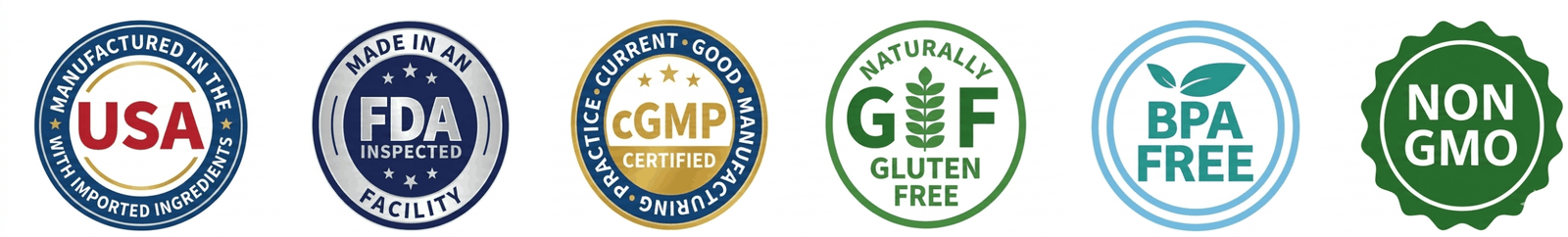 femicore FDA registered, cGMP certified, sugar-free, non-GMO badges.